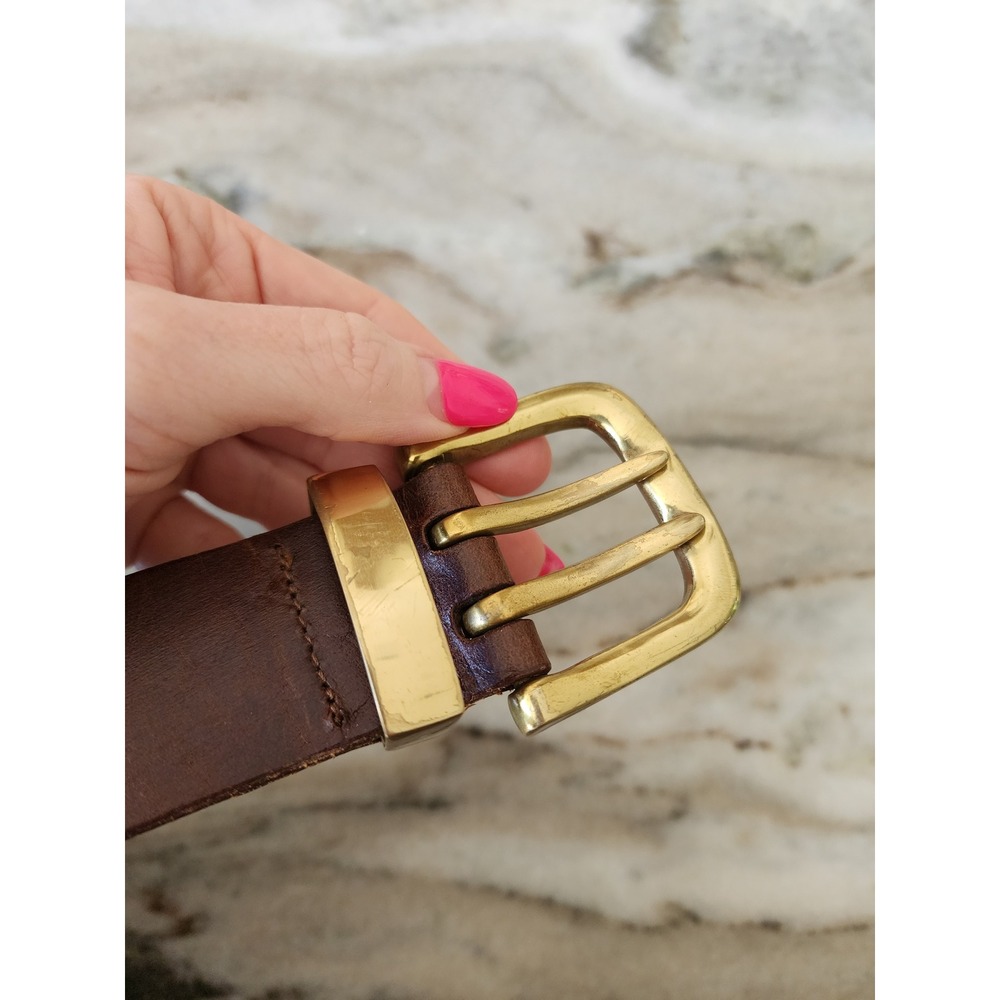 Brown Leather Grommet Belt with Brass Buckle - Women Accessories - Picture 9 of 10